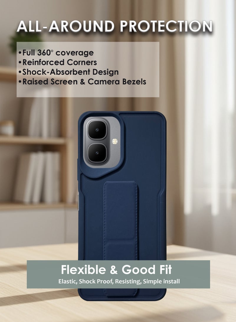 جراب Infinix Smart 10 بمقبض يدوي - حامل مغناطيسي ومسند لهاتف Infinix Smart 10 - قبضة قوية لحامل السيارة المغناطيسي، جراب سيليكون أنيق وعملي، يوفر أقصى درجات الراحة ومشاهدة بدون استخدام اليدين - أزرق داكن - Image 4